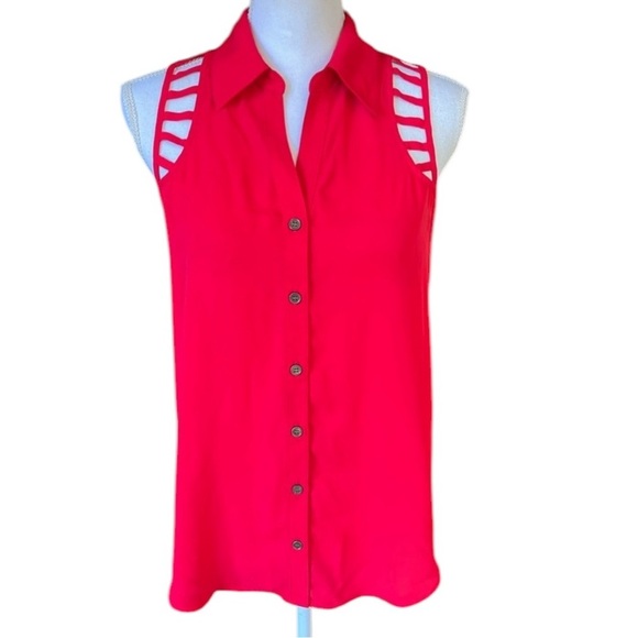 BCX ladies sleeveless button-down top, NWT size medium red - Picture 1 of 11